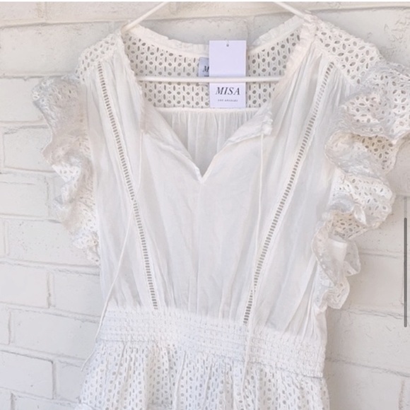NWT MISA Los Angeles Sarika Dress Ivory Cotton Ruffle S - Picture 4 of 12